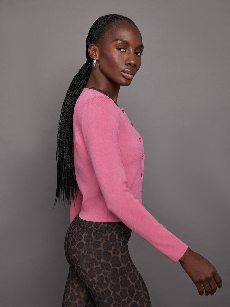 Eva Cropped Crew Neck Cardi - Shocking Pink