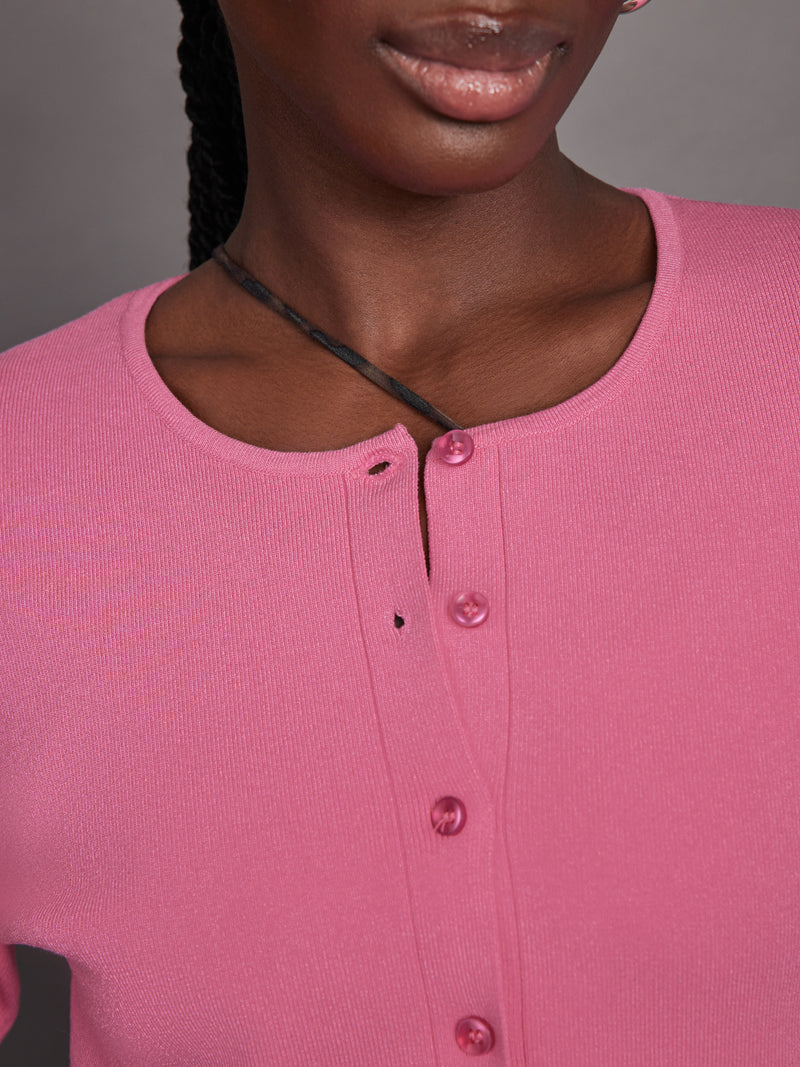 Eva Cropped Crew Neck Cardi - Shocking Pink