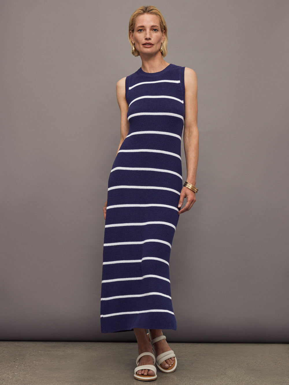 Emma Stripe Midi Dress - Indigo Multi