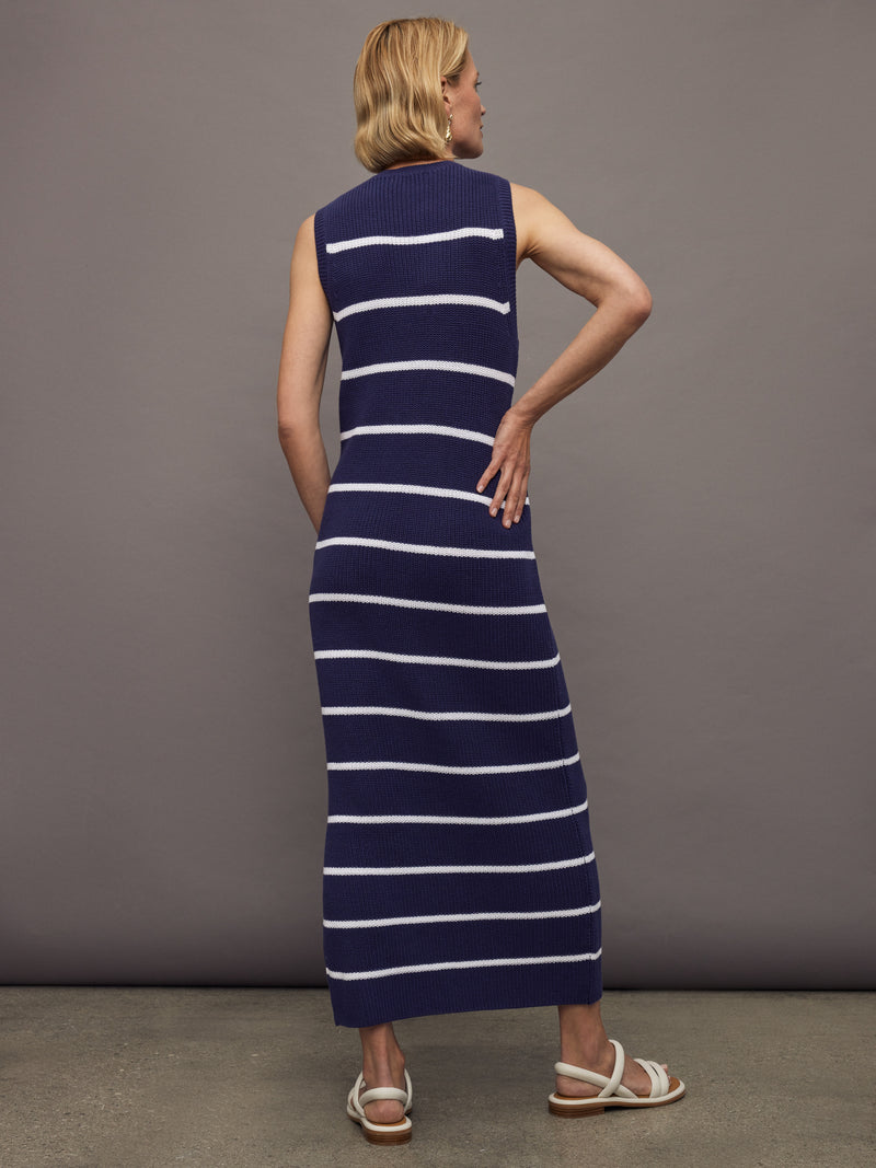 Emma Stripe Midi Dress - Indigo Multi