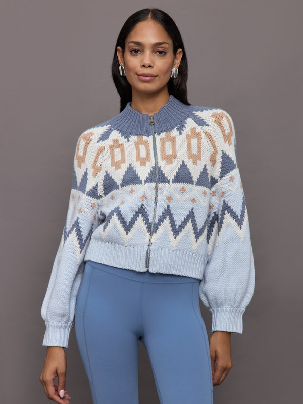 Victoria Fair Isle Zip Bomber Jacket - Arctic Ice Multi