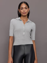 Ophelia Lurex Johnny Collar Top - Glacier Grey