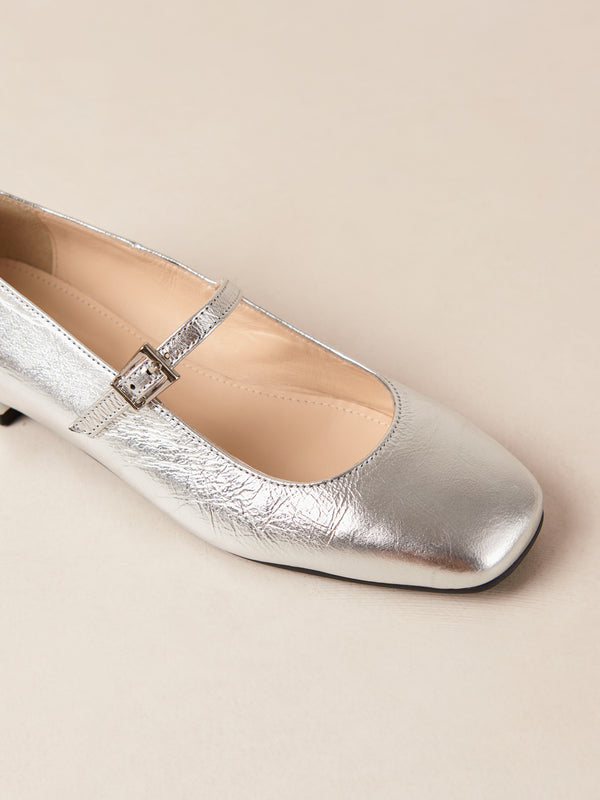 Por Do Sol Shimmer Silver Leather Ballet Flats - Shimmer Silver