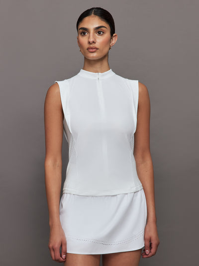 Volley Zip Sleeveless Top - White