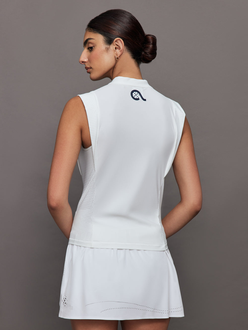 Volley Zip Sleeveless Top - White