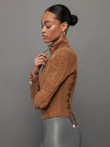 Suede Moto Mesh Jacket - Brown Sugar/ Gold