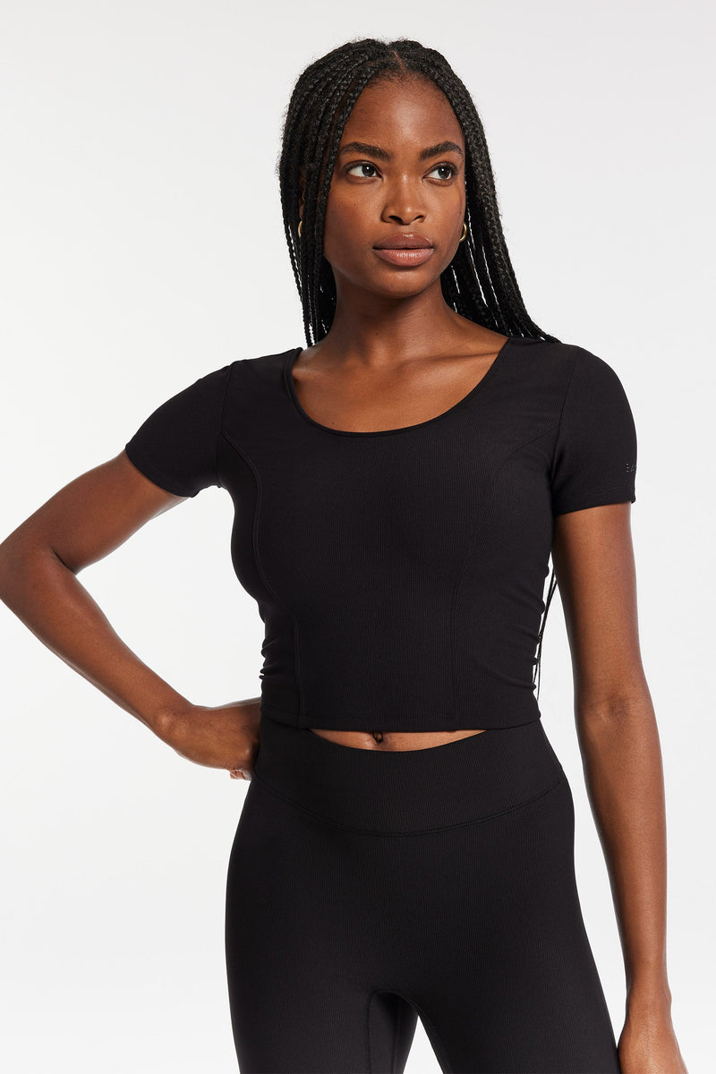 Rib Crop Short Sleeve - Black Rib