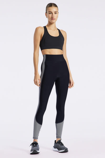 Center Stage Color Block Pro Fleece Legging - Black/white Herringbone