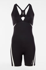 V-Neck Plunge Contrast Short Catsuit - Black/white