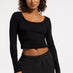 Rivington Ribbed Long Sleeve Scoop Neck Crop Top - Black