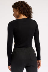 Rivington Ribbed Long Sleeve Scoop Neck Crop Top - Black