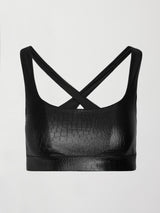 Criss Cross Bra in Crocodile Takara Shine - Black