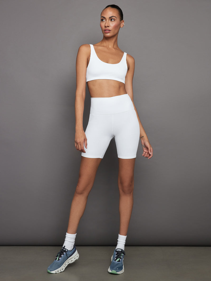 Ribbed Biker Short - White