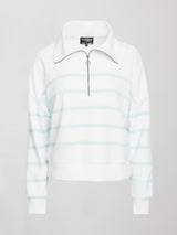 Breton Stripe French Terry 1/2 Zip - White/ Quiet Tide