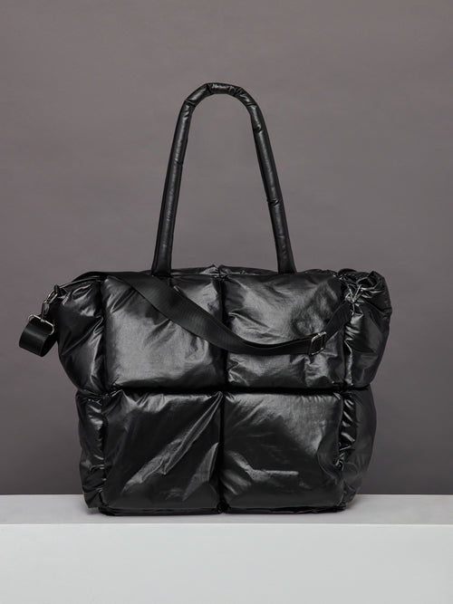 Quilted Tote Bag - Black Shine