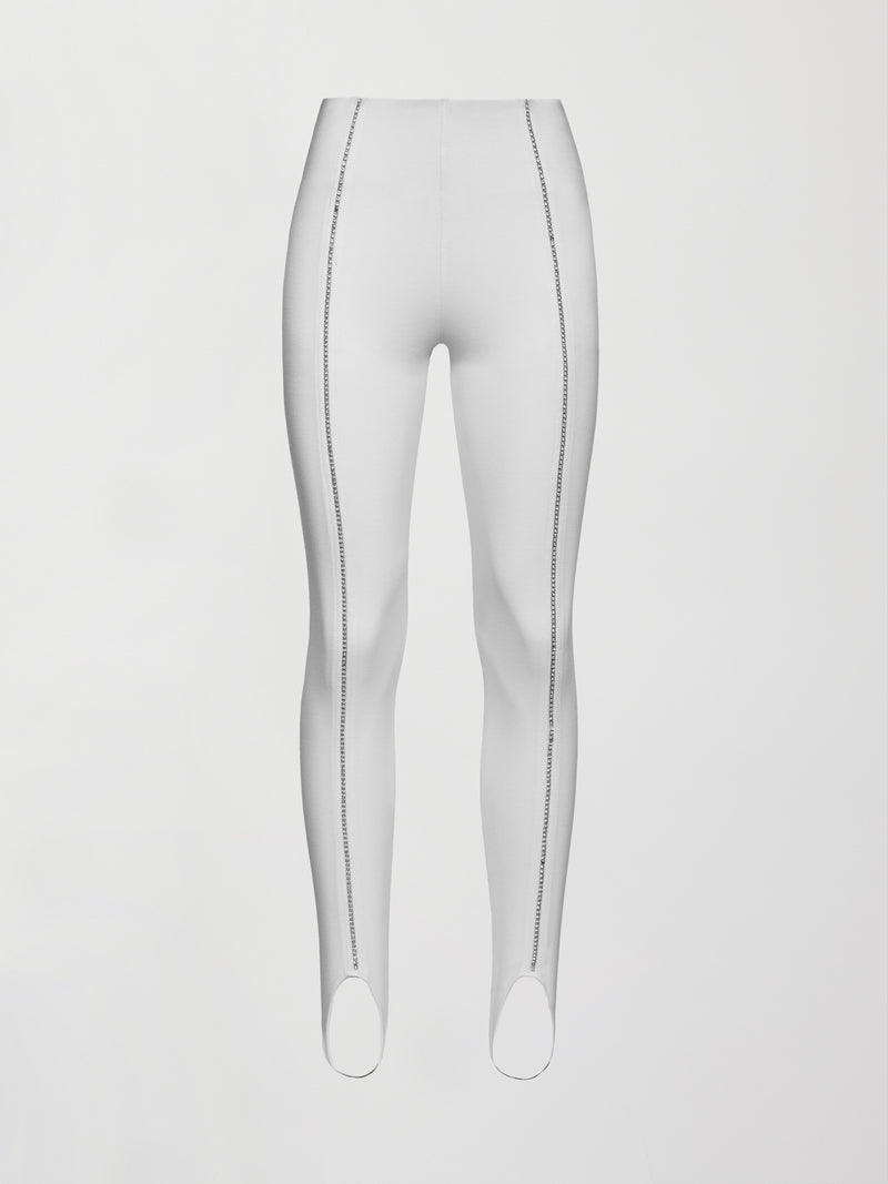 Stirrup Legging with Rhinestone Trim - White