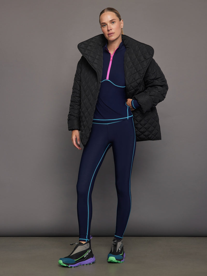 High Rise Legging with Fleece Back - Navy / Blue Atoll