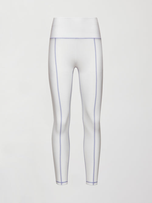 High Rise Fleece Back Seam Legging - White