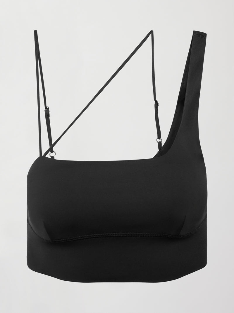 Asymmetrical Strappy Bra in Diamond Compression - Black