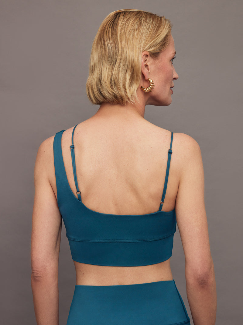 Asymmetrical Strappy Bra in Diamond Compression - Deep Lagoon