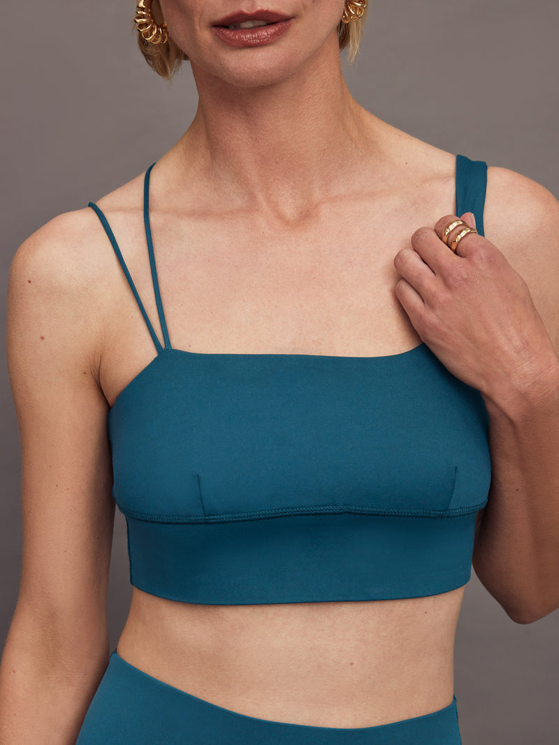 Asymmetrical Strappy Bra in Diamond Compression - Deep Lagoon