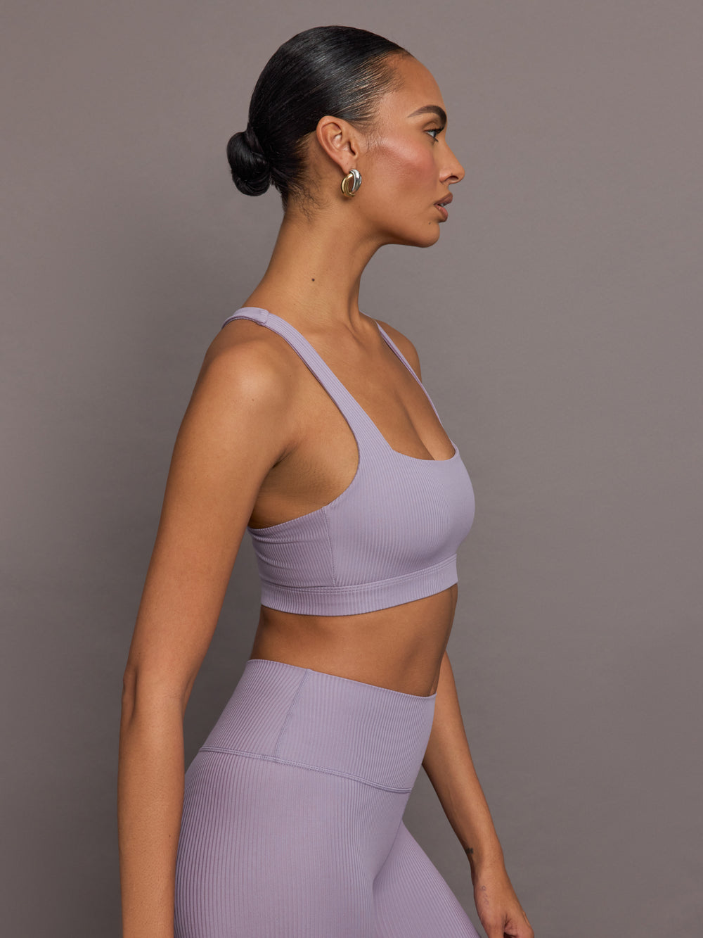 Racerback Bra in Ribbed Melt - Lavender Grey