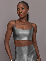 Liquid Metallic Scoop Bra - Silver