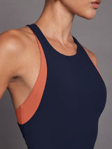 Colorblock High Neck Tank - Navy / Orange