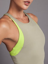 Colorblock High Neck Tank - Silversage / Acid Lime