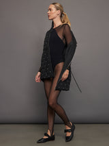 Sheer Long Sleeve Leotard - Black