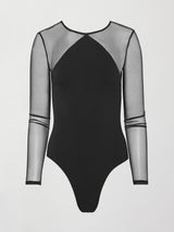 Sheer Long Sleeve Leotard - Black