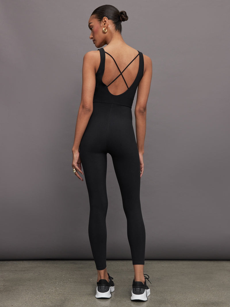 Cross Back Jumpsuit in Melt - Black