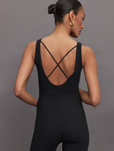 Cross Back Jumpsuit in Melt - Black