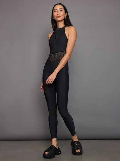 Laser Cut Jumpsuit in Diamond Compression - Black