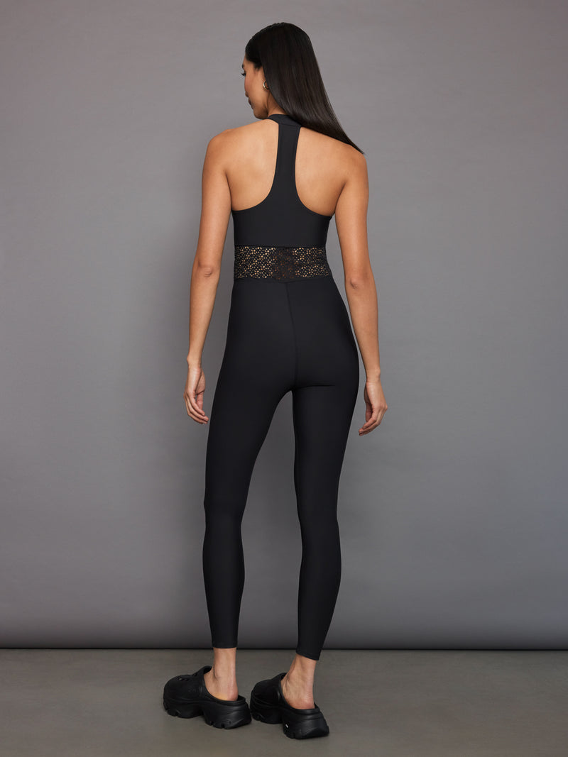 Laser Cut Jumpsuit in Diamond Compression - Black