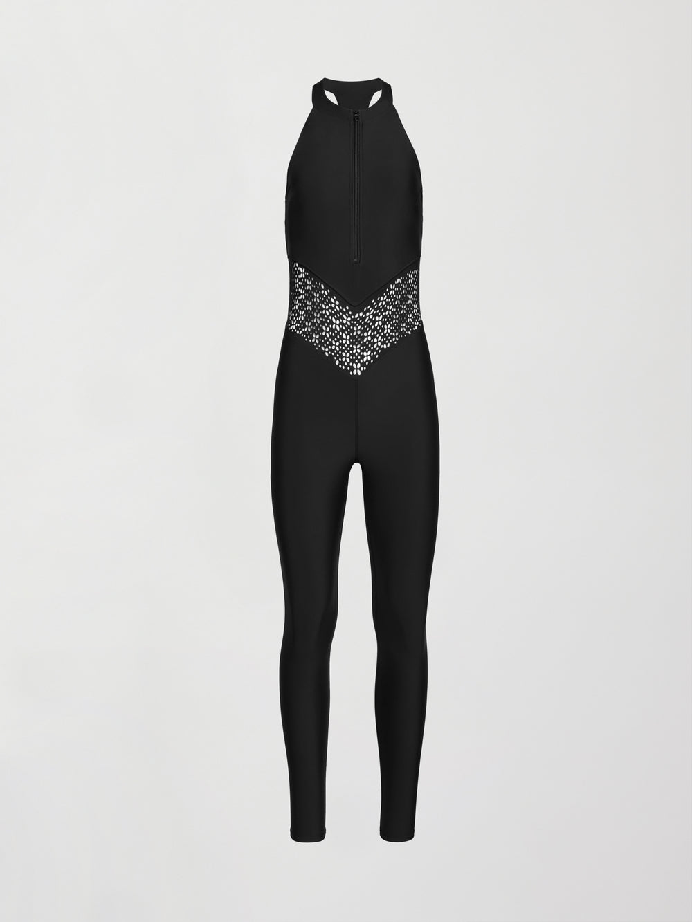 Laser Cut Jumpsuit in Diamond Compression - Black