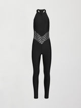 Laser Cut Jumpsuit in Diamond Compression - Black