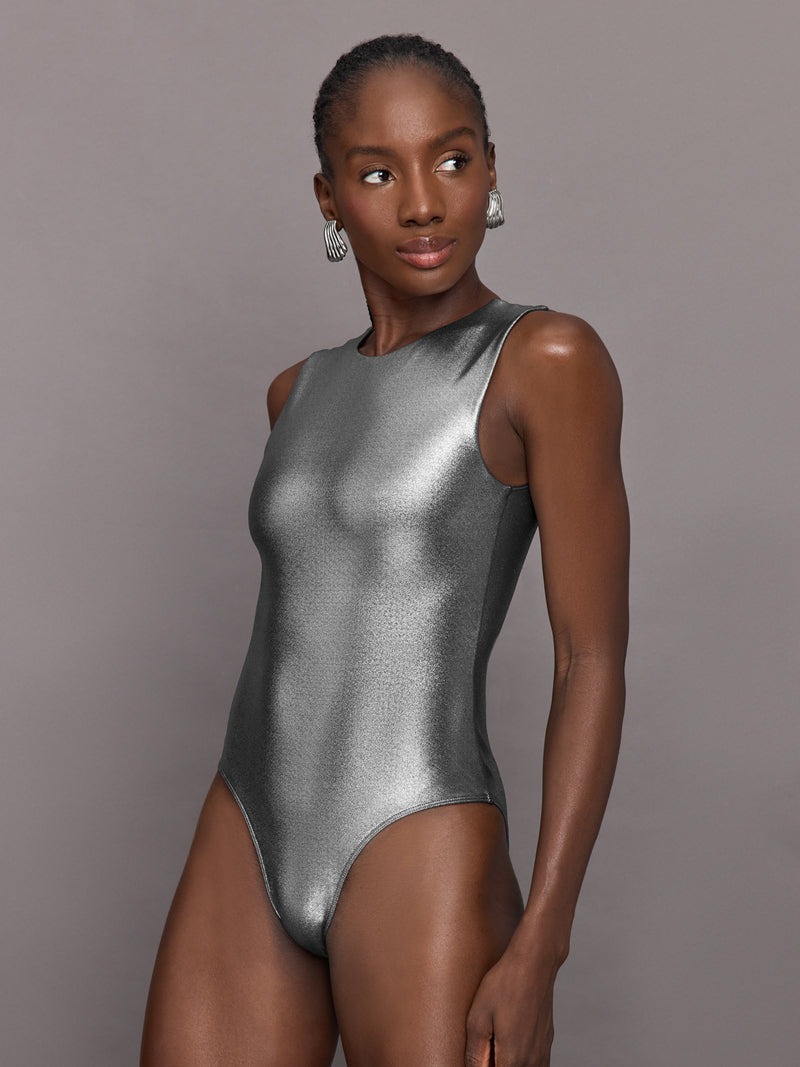 Liquid Metallic Bodysuit - Silver