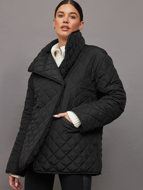 Quilted Car Coat- Faded Black