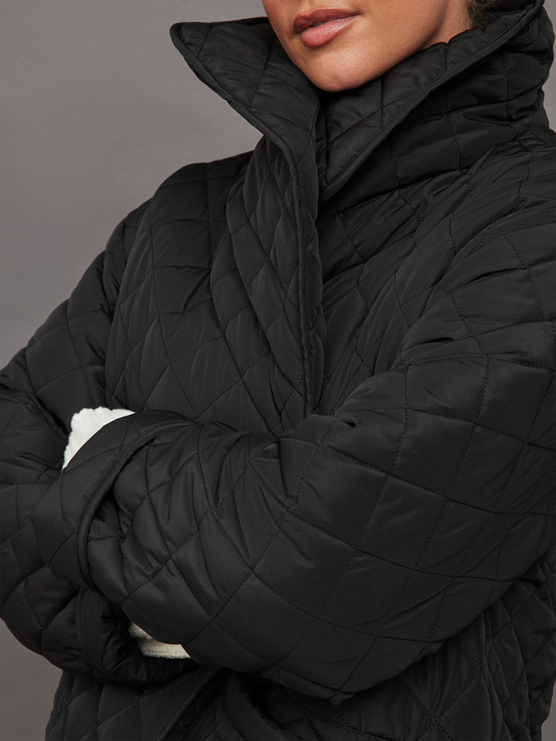 Quilted Car Coat- Faded Black