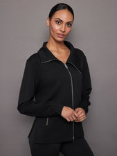 Knit Jacket with Asymmetrical Zip in Interlock