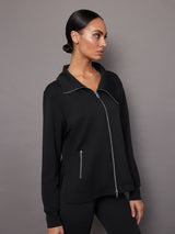 Knit Jacket with Asymmetrical Zip in Interlock - Black