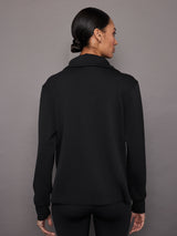 Knit Jacket with Asymmetrical Zip in Interlock - Black