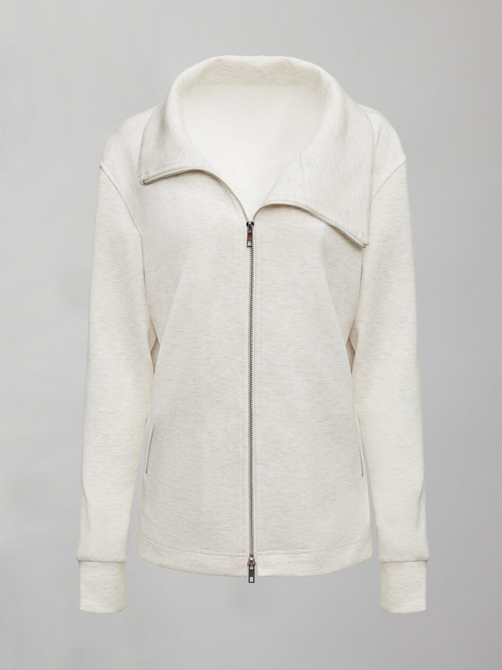 Knit Jacket with Asymmetrical Zip in Interlock - Moonbeam Heather