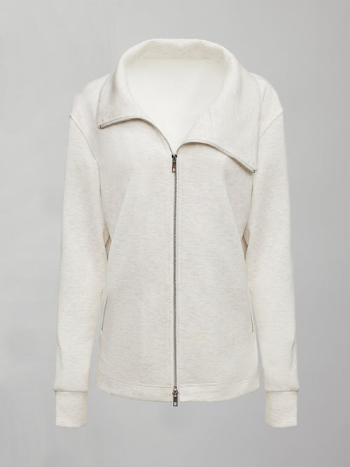 Knit Jacket with Asymmetrical Zip in Interlock - Moonbeam Heather