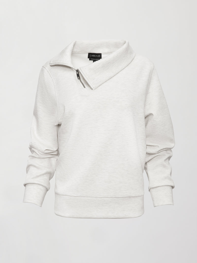 Half Zip Asymmetrical Pullover in Interlock - Moonbeam Heather