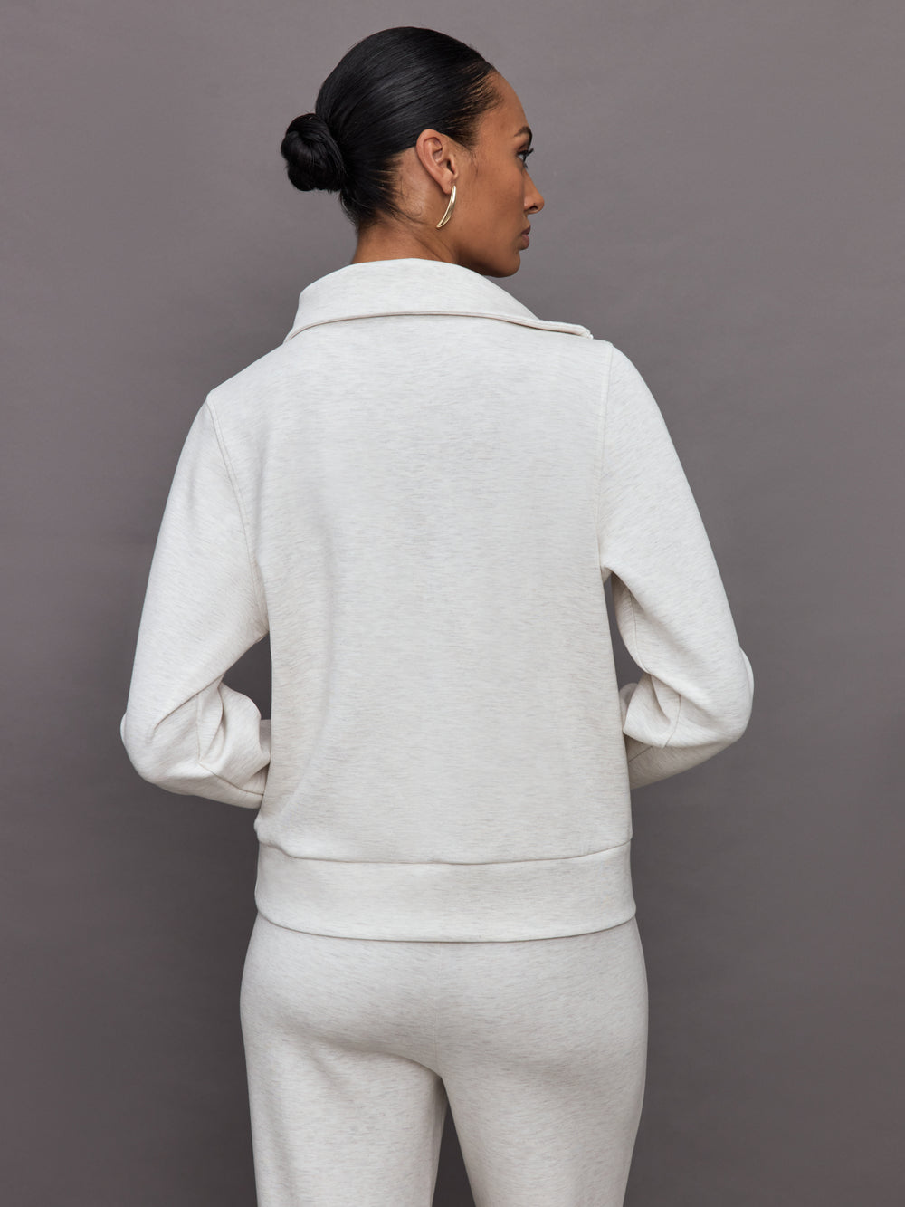 Half Zip Asymmetrical Pullover in Interlock - Moonbeam Heather