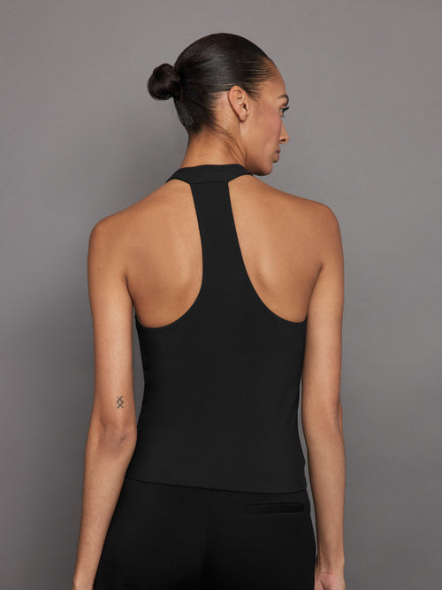 SLEEVELESS MOCK NECK TOP IN MELT - BLACK