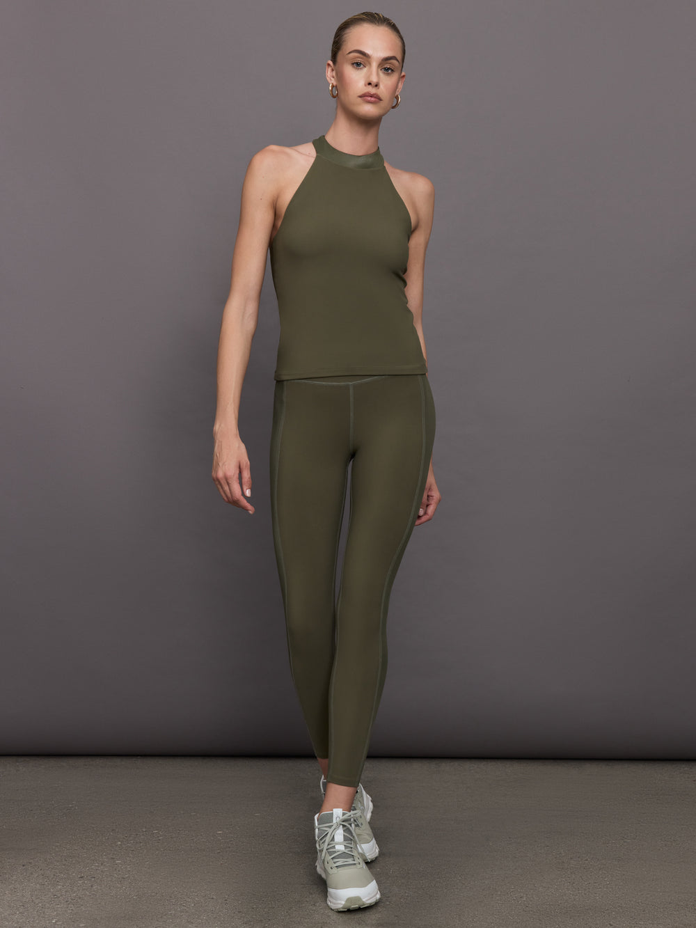 Tuxedo Mock Neck Top - Olive