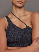 One Shoulder Convertible Tank in Melt - Charcoal Leopard